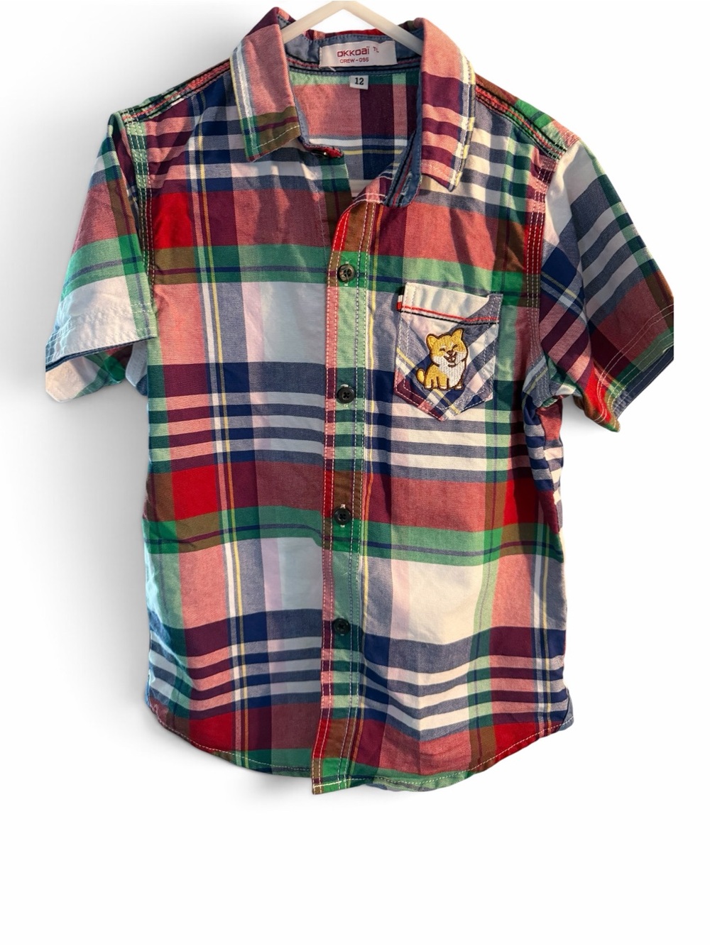 Okko Red Green Blue Plaid Short-Sleeve Button-Down Shirt - Kids